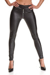 Schwarze Wetlook Leggings BRMaddalena001 mit 2-Wege-Reißverschluss | Demoniq