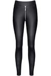 Schwarze Wetlook Leggings BRMaddalena001 mit 2-Wege-Reißverschluss | Demoniq