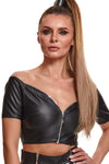 Sexy Damen-Kunstleder-Top BRMarina001 in Schwarz - Black Rose Collection | Demoniq