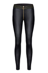 Schwarze Wetlook Leggings CBMila001 mit goldenem Reißverschluss | Demoniq