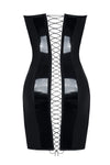 Schwarzes Wetlook Minikleid Astrid mit PVC-Details und Schnürung | Demoniq