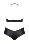 Schwarzes Wetlook Set Lea mit Unterbrust-BH und String | Demoniq