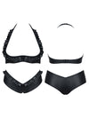 Schwarzes Wetlook Set Lea mit Unterbrust-BH und String | Demoniq