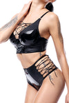 Jessica Set - Edles Wetlook & PVC Dessous Set in Schwarz | Demoniq