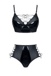 Jessica Set - Edles Wetlook & PVC Dessous Set in Schwarz | Demoniq