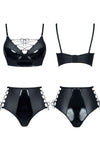 Jessica Set - Edles Wetlook & PVC Dessous Set in Schwarz | Demoniq