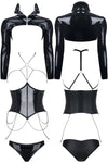 DE443 Erotisches Wetlook-Set mit Korsett, Jacke und Panty | Demoniq