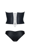 Erotisches Wetlook Set DE453 mit PVC Details - Sexy Top & String-Tanga in Schwarz | Demoniq