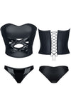 Erotisches Wetlook Set DE453 mit PVC Details - Sexy Top & String-Tanga in Schwarz | Demoniq