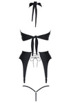 Wetlook Strapshemd Corsage DDHekate001 mit String in Schwarz | Demoniq