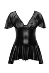 Sexy Wetlook Minikleid mit Tüll-Oberteil Zwei-Wege-Zip F267 | Noir Handmade