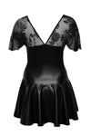 Sexy Wetlook Minikleid mit Tüll-Oberteil Zwei-Wege-Zip F267 | Noir Handmade