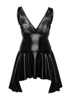 Sexy High-Low Wetlook Minikleid mit Spitzendetails F268 | Noir Handmade