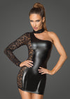 Sexy Asymmetrisches Powerwetlook- und Spitzenkleid schwarz_88870.jpg