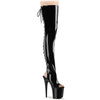 FLAMINGO-3017 - Plateau Overknee Stiefel Peeptoe mit offener Verse - Schwarz lack | Pleaser SALE